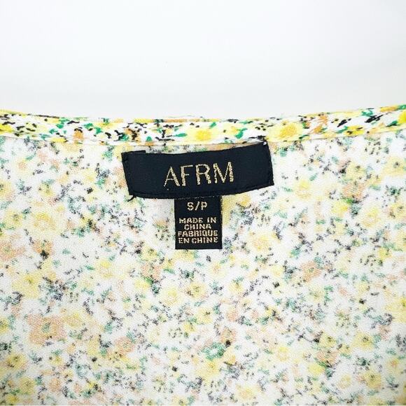 AFRM Lipa Floral Tie Front Blouse S Yellow - Picture 5 of 6